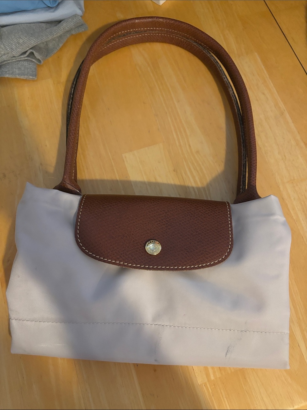 Longchamp large Brown Leather Flap Tote with Cream Body